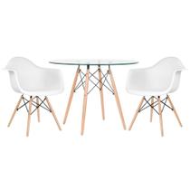 Mesa redonda Eames com tampo de vidro 100 cm + 2 cadeiras Eiffel DAW