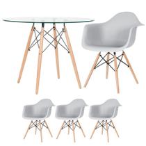 Mesa redonda Eames com tampo de vidro 100 cm + 3 cadeiras Eiffel DAW - Loft7