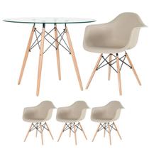 Mesa redonda Eames com tampo de vidro 100 cm + 3 cadeiras Eiffel DAW