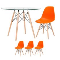 Mesa redonda Eames com tampo de vidro 100 cm + 3 cadeiras Eiffel DSW
