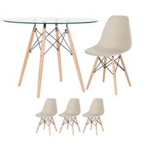 Mesa redonda Eames com tampo de vidro 100 cm + 3 cadeiras Eiffel DSW