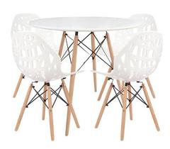 Mesa Redonda Eames Madeira 100cm + 4 Cadeiras Akron