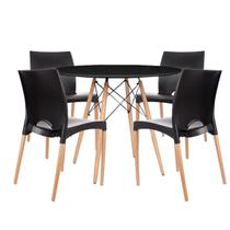 Mesa Redonda Eames Madeira 100cm + 4 Cadeiras Cannes