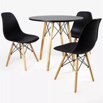 Mesa Redonda Eiffel Para Sala 80cm E 3 Cadeiras Charles Eames