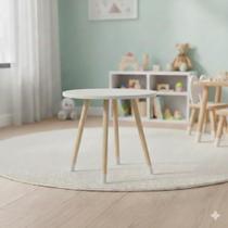Mesa Redonda Infantil 65x65cm Tampo MDF Pés Pinus Leve Cor:Branco Mesa Redonda Infantil 65x65cm Tampo MDF Pés Pinus Leve Cor:Branco