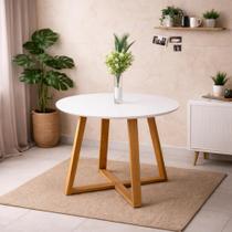Mesa Redonda Jantar 90cm Livia Branca Base Madeira Maciça Mesa Redonda Jantar 90cm Livia Branca Base Madeira Maciça