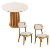 Mesa Redonda Jantar Base Ripada c/ 2 Cadeiras Estofadas MDF Mesa Redonda Jantar Base Ripada c/ 2 Cadeiras Estofadas MDF