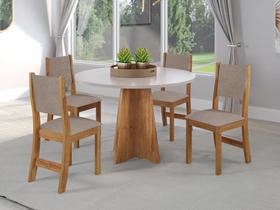 Mesa Redonda Jantar Slin+4 Cadeira Sol Estofado Linho Vieiro