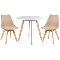 Mesa redonda Leda 80 cm branco + 2 cadeiras estofadas Leda Nude Mesa redonda Leda 80 cm branco + 2 cadeiras estofadas Leda Nude