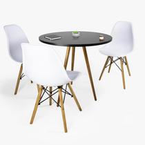 Mesa Redonda Mdf 70cm Vintage Tripé +3 Cadeiras Eiffel Eames