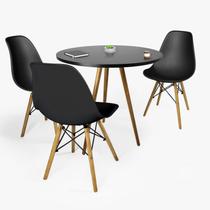 Mesa Redonda Mdf 70cm Vintage Tripé +3 Cadeiras Eiffel Eames