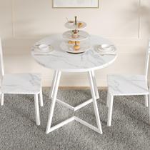 Mesa Redonda para Comedor VECELO con Tapa de Madera Decorativa y Estructura de Acero para 2-4 Personas