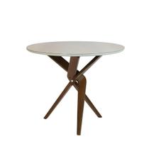 Mesa Redonda Santorini 90 cm Madeira Maciça Imbuia Tampo MDF com Vidro Off White Mesa Redonda Santorini 90 cm Madeira Maciça Imbuia Tampo MDF com Vidro Off White