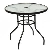 Mesa Redonda Tangkula para Exterior 81 cm com Tampo de Vidro e Furo para Guarda-Sol Mesa Redonda Tangkula para Exterior 81 cm com Tampo de Vidro e Furo para Guarda-Sol