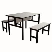 Mesa Refeitório 4 Lugares com 2 Bancos Metal Wood Design