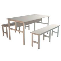 Mesa Refeitório 6 Lugares com 2 Bancos Metal Wood Design