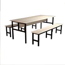 Mesa Refeitório 8 Lugares com 2 Bancos Metal Wood Design