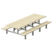 Mesa refeitório c/ banco acoplado 8 lugares- banco reto branca Mesa refeitório c/ banco acoplado 8 lugares- banco reto branca