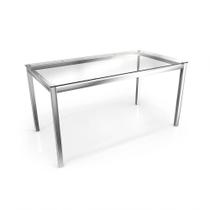 Mesa Reno Cromada Com Tampo De Vidro Incolor 1,50m Mesa Reno Cromada Com Tampo De Vidro Incolor 1,50m