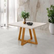 Mesa Retangular 4 Lugares 120x80 Com Tampo MDF E Vidro Laqueado Off White