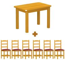 Mesa retangular 6 cadeiras estofadas em madeira maciça - Vermelho Mormont Shop JM