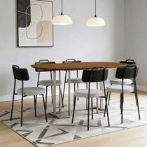 Mesa Retangular Alina 180cm Cinamomo Champanhe Com 6 Cadeiras Barcelona N01 material sintético Preto Linho Cinza - Lyam Decor Mesa Retangular Alina 180cm Cinamomo Champanhe Com 6 Cadeiras Barcelona N01 material sintético Preto Linho Cinza - Lyam Decor