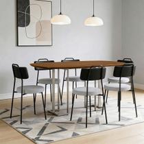 Mesa Retangular Alina 180cm Cinamomo Champanhe Com 6 Cadeiras Barcelona N01 material sintético Preto Linho Cinza - Lyam Decor