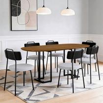 Mesa Retangular Alina 180cm Cinamomo Preto Com 6 Cadeiras Barcelona N01 material sintético Preto Linho Cinza - Lyam Decor Mesa Retangular Alina 180cm Cinamomo Preto Com 6 Cadeiras Barcelona N01 material sintético Preto Linho Cinza - Lyam Decor