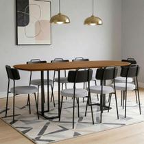 Mesa Retangular Alina 200cm Cinamomo Preto Com 8 Cadeiras Barcelona N01 material sintético Preto Linho Cinza - Lyam Decor Mesa Retangular Alina 200cm Cinamomo Preto Com 8 Cadeiras Barcelona N01 material sintético Preto Linho Cinza - Lyam Decor