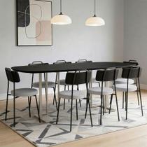 Mesa Retangular Alina 200cm Preto Champanhe Com 8 Cadeiras Barcelona N01 material sintético Preto Linho Cinza - Lyam Decor Mesa Retangular Alina 200cm Preto Champanhe Com 8 Cadeiras Barcelona N01 material sintético Preto Linho Cinza - Lyam Decor