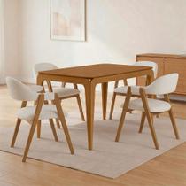 Mesa Retangular Claris 120cm Ypê N01 com 4 Cadeiras Nadja Linho Cru - Lyam Decor Mesa Retangular Claris 120cm Ypê N01 com 4 Cadeiras Nadja Linho Cru - Lyam Decor