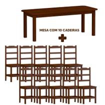 Mesa Retangular Com 10 Cadeiras Madeira Maciça 220 x 88 Castanho Plácida Shop JM