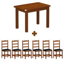 Mesa retangular com 6 cadeiras estofadas de madeira maciça - Mel Preto