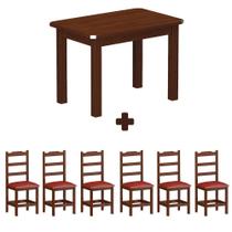 Mesa Retangular Com 6 Cadeiras Estofadas Madeira Maciça 160cm Castanho Vermelho Mormont Shop Jm