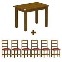 Mesa Retangular Com 6 Cadeiras Estofadas Madeira Maciça 160cm Imbuia Vermelho Mormont Shop Jm