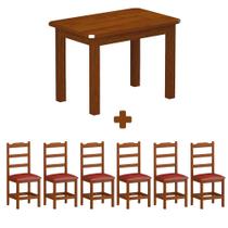 Mesa Retangular Com 6 Cadeiras Estofadas Madeira Maciça 160cm Mel Vermelho Mormont Shop Jm