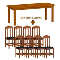 Mesa Retangular Com 8 Cadeiras Estofadas Madeira Maciça 200 x 88 Mel Solene Shop JM