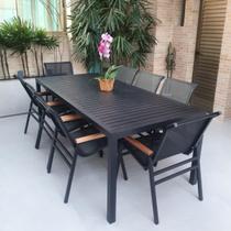 Mesa Retangular com Tampo Ripado + 8 Poltronas Cactos Tela Sling