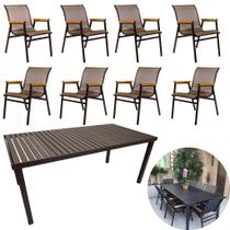 Mesa Retangular com Tampo Ripado + 8 Poltronas Cactos Tela Sling