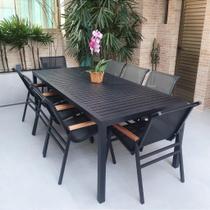 Mesa Retangular com Tampo Ripado e 8 Poltronas Cactos com Tela Sling