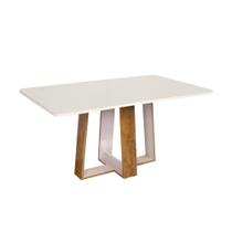 Mesa Retangular Grande Beatriz MDF e Tampo de Vidro Off White