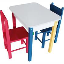Mesa Retangular Infantil Colorida com 2 Cadeiras - Madeira - 5023 - Carlu