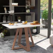 Mesa Retangular Jantar 120x77cm Manu Branca Base Madeira Maciça