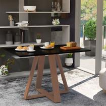 Mesa Retangular Jantar 140x77cm Manu Preta Base Madeira Maciça