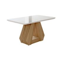 Mesa Retangular para Sala De Jantar 130x80 Tampo De Vidro/MDF Agata Cimol Nature/Off White