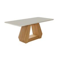 Mesa Retangular para Sala De Jantar 180x90 Tampo De Vidro/MDF Agata Cimol Nature/Off White Mesa Retangular para Sala De Jantar 180x90 Tampo De Vidro/MDF Agata Cimol Nature/Off White