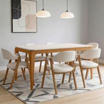 Mesa Retangular Tampo de Vidro Claris 160cm Ypê Off White N01 com 6 Cadeiras Nadja Linho Cru - Lyam Decor Mesa Retangular Tampo de Vidro Claris 160cm Ypê Off White N01 com 6 Cadeiras Nadja Linho Cru - Lyam Decor