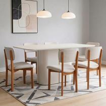 Mesa Retangular Tampo de Vidro Verbena 160cm Off White N01 com 6 Cadeiras Dara Linho Champagne - Lyam Decor Mesa Retangular Tampo de Vidro Verbena 160cm Off White N01 com 6 Cadeiras Dara Linho Champagne - Lyam Decor