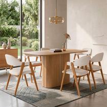 Mesa Retangular Verbena 160cm Ypê N01 com 6 Cadeiras Nadja Linho Cru - Lyam Decor Mesa Retangular Verbena 160cm Ypê N01 com 6 Cadeiras Nadja Linho Cru - Lyam Decor