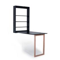 Mesa Retrátil de Parede com Organizador Madeira e MDF Preto/Mel - Móveis Britz